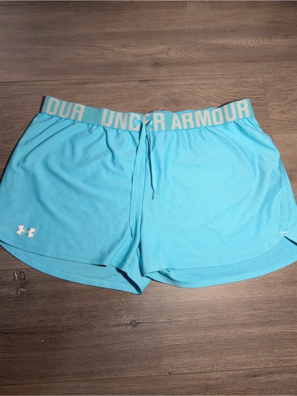 Under Armour Women's Aqua Athletic Shorts with Logo Waistband